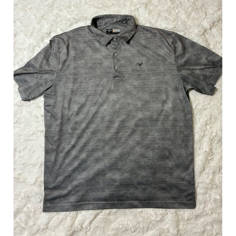 Callaway Opti-Dri Mens Golf Polo Shirt Grey Micro‎ Dot Short Sleeve Large L